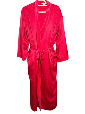 Vintage Victorias Secret Red Satin Robe Velvet Trim Lining Dressing Gown Sz XS/S